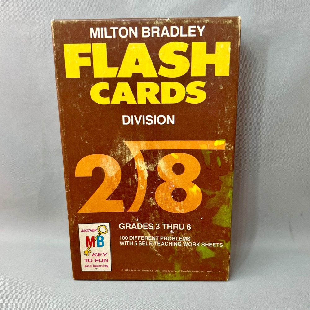 Milton Bradley Division Flash Cards Kids OS Brown Good 1975 Vintage Math 4455
